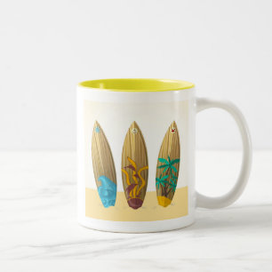 Retro surboard trio summer beach style Two-Tone coffee mug