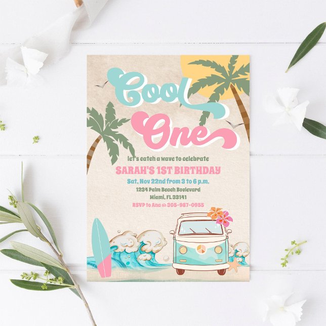 Retro Surf 1st Birthday Invitation (Creator Uploaded)