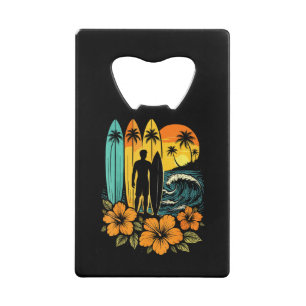 Retro Surf Beach Sunset Tropical Credit Card Bottle Opener