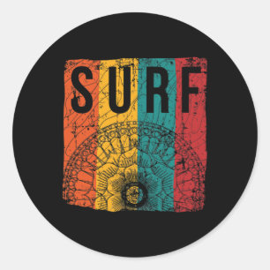 Retro Surf Beach Surfer With Mandala  Classic Round Sticker