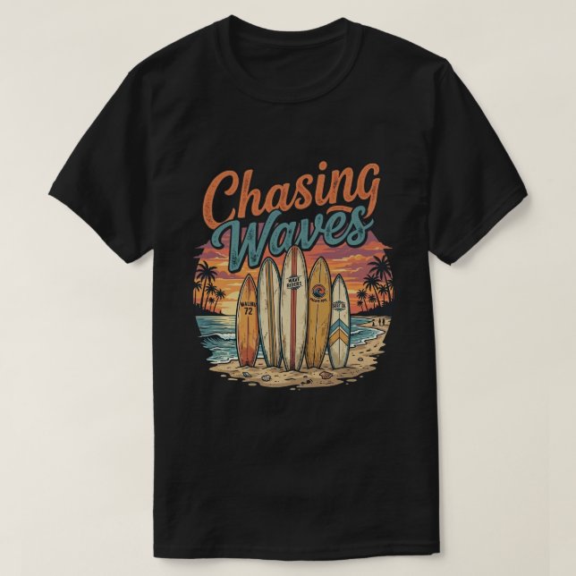 Retro Surf Beach Tree Surfboards Chasing Waves Top (Design Front)