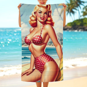 Retro Surf Pin Up Beach Towel