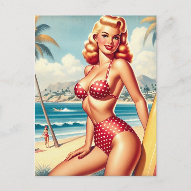 Retro Surf Pin Up Postcard (Front)