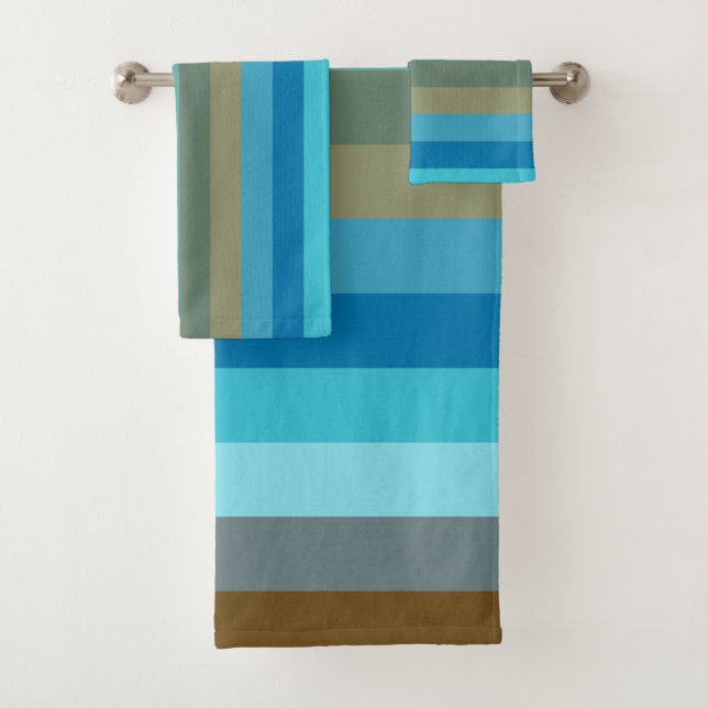 Retro Surf Stripe 1970s Beach Rainbow   Bath Towel Set (Insitu)