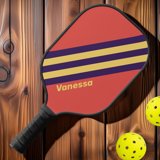 Retro Surf Sunset Stripes with Name Pickleball Paddle (Creator Uploaded)