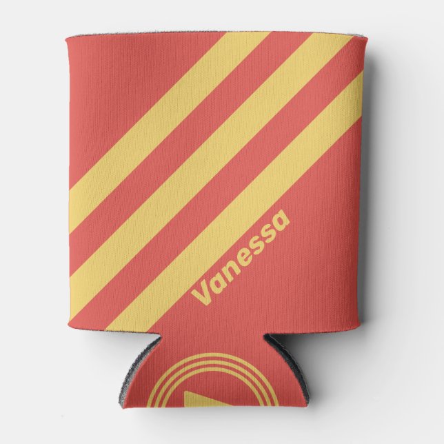 Retro Surf Sunset Three Stripes with Name Can Cooler (Front)