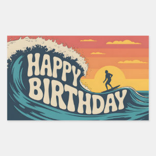 Retro Surf Theme "Happy Birthday" Illustration Sticker