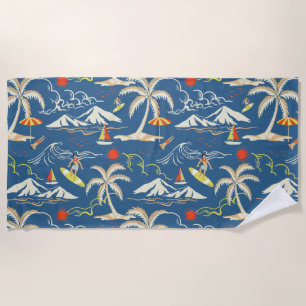 Retro Surf Tropical Pattern Beach Towel