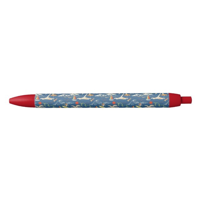 Retro Surf Tropical Pattern Black Ink Pen (Front)