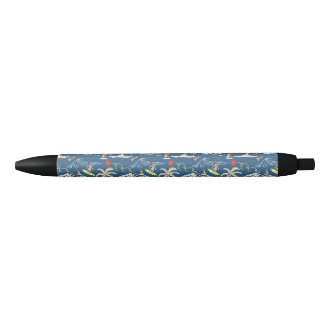 Retro Surf Tropical Pattern Black Ink Pen (Front)