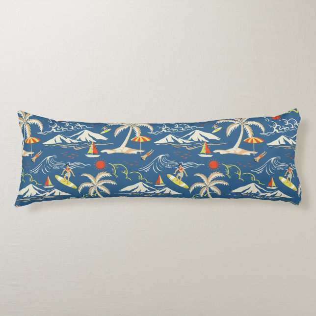 Retro Surf Tropical Pattern Body Pillow (Front)