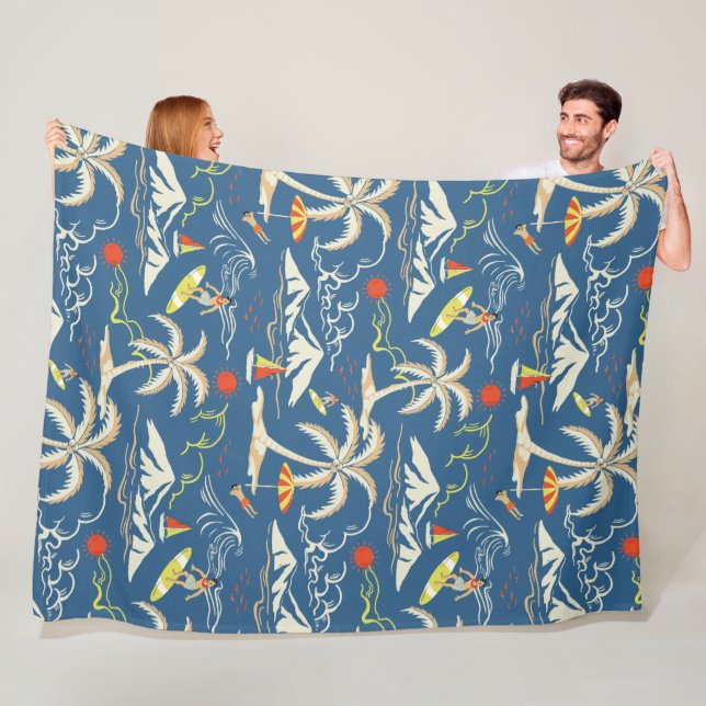 Retro Surf Tropical Pattern Fleece Blanket (In Situ)