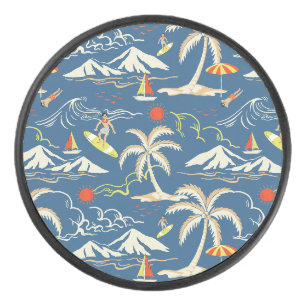 Retro Surf Tropical Pattern Hockey Puck