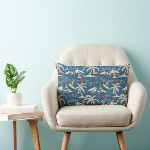Retro Surf Tropical Pattern Lumbar Pillow