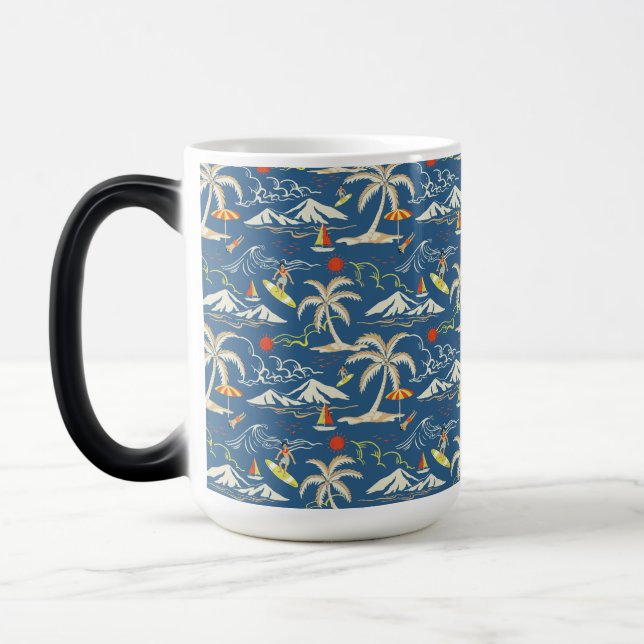 Retro Surf Tropical Pattern Magic Mug (Left)