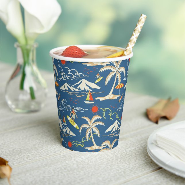 Retro Surf Tropical Pattern Paper Cups (Insitu)