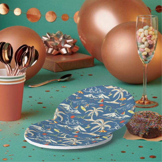 Retro Surf Tropical Pattern Paper Plate (Multi)