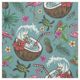 Retro surf tropical themed pattern fabric