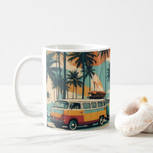 Retro Surf Van & Palm Trees Coffee Mug   Tropical 