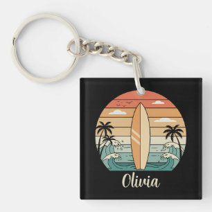 Retro Surf Vibes - Surfboard & Waves Keychain