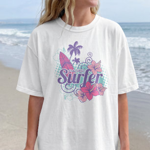 Retro Surfboard Hibiscus Beach Aloha T-Shirt