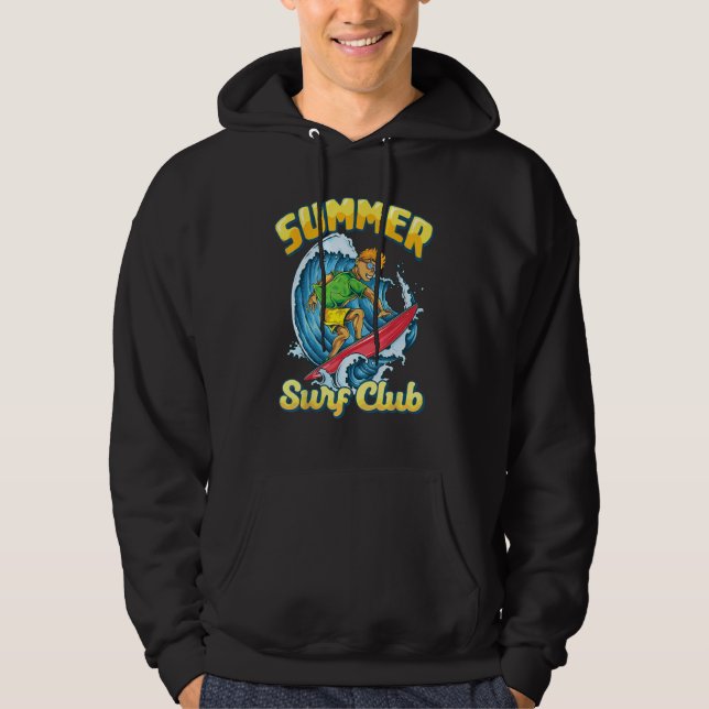 Retro Surfboard summer surf club Surfboarder Vinta Hoodie (Front)