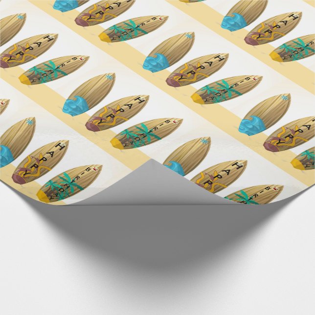Retro surfboard trio summer beach Birthday Wrapping Paper (Corner)
