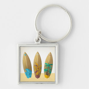 Retro surfboard trio summer beach keychain