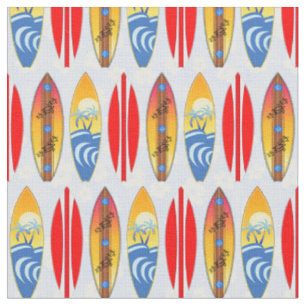 Retro Surfboards Light Blue Hibiscus Fabric