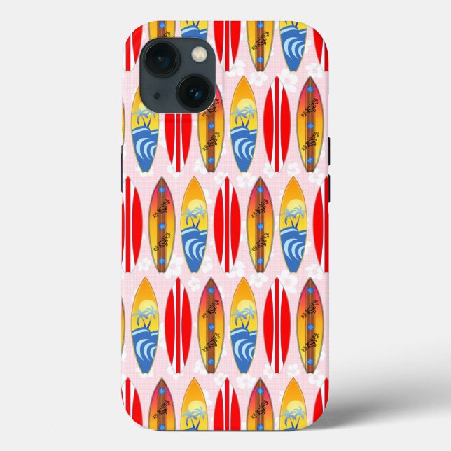 Retro Surfboards Pink Hibiscus Case-Mate iPhone Case (Back)