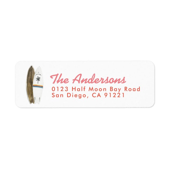 Retro Surfboards Pink Return Address Label (Front)