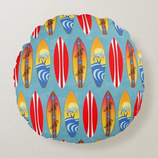 Retro Surfboards Round Pillow (Front)