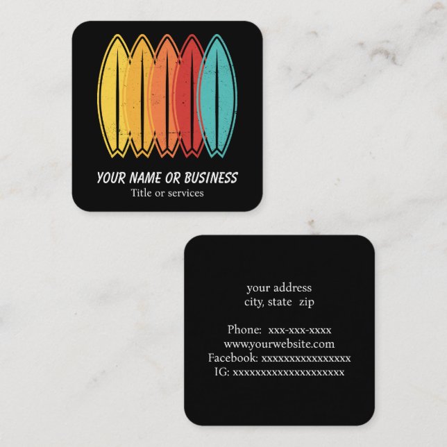 Retro surfboards square business card (Front/Back)