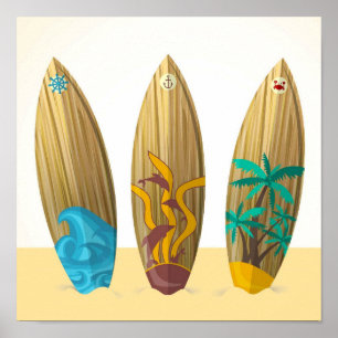 Retro Surfboards Sun Surf Sand Poster