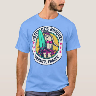 Retro Surfer Babe Badge Cotes des Basques Biarritz T-Shirt