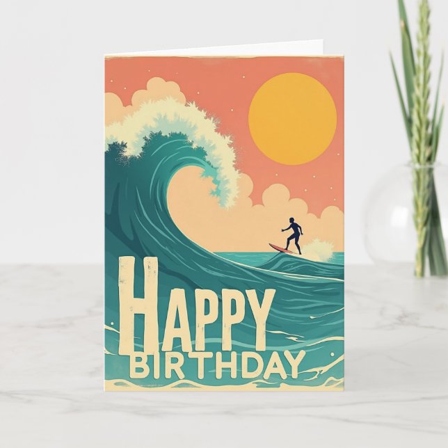 Retro Surfer Birthday Card (Front)