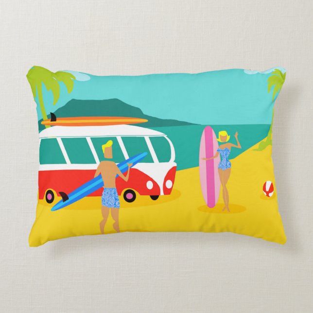 Retro Surfer Couple Accent Pillow (Front)
