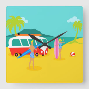Retro Surfer Couple Acrylic Wall Clock