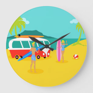 Retro Surfer Couple Acrylic Wall Clock