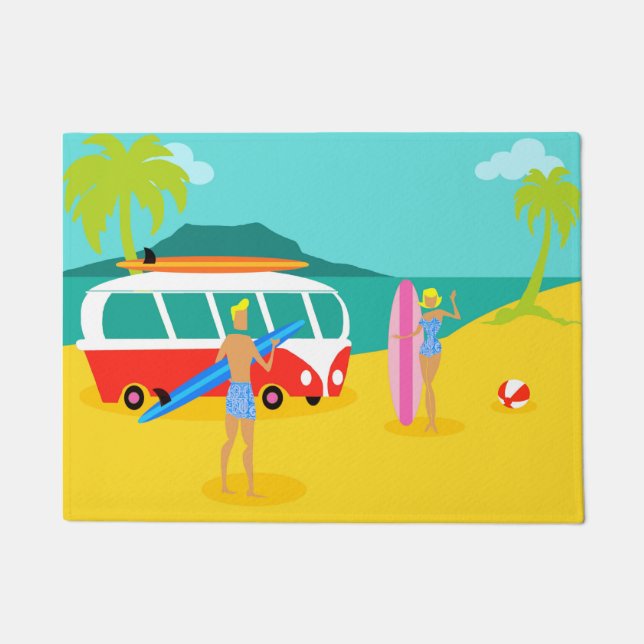 Retro Surfer Couple Door Mat (Front)