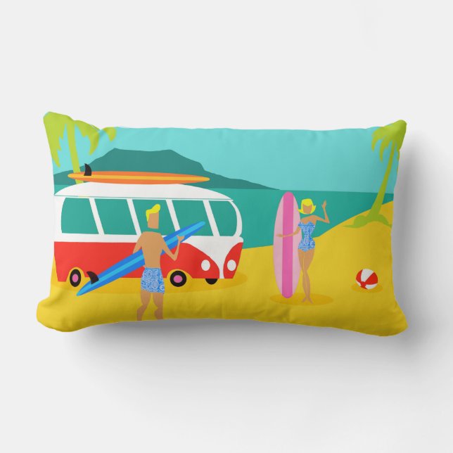 Retro Surfer Couple Lumbar Pillow (Front)