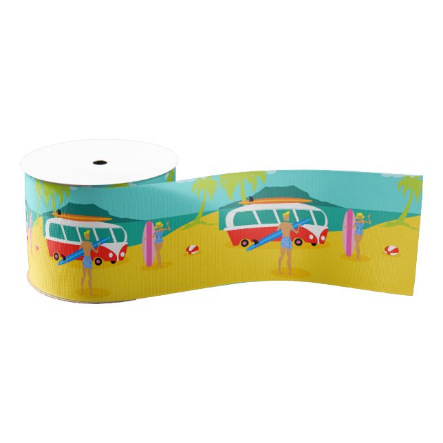 Retro Surfer Couple Ribbon Grosgrain Ribbon (Spool)