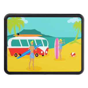 Retro Surfer Couple Trailer Hitch Cover