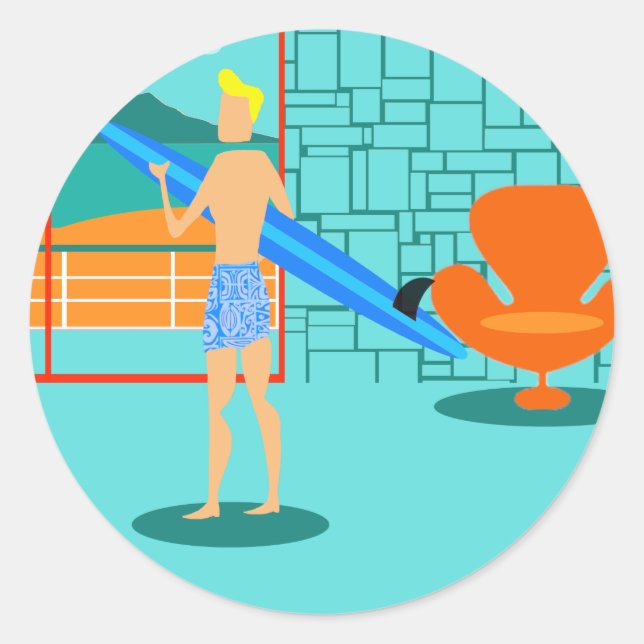 Retro Surfer Dude Stickers (Front)