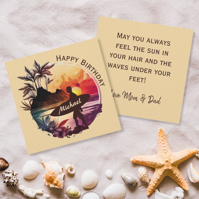 Retro Surfer Sunset Beach Birthday Card (Creator Uploaded)