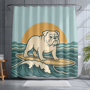 Retro Surfing Bulldog Coastal Blue Surf Dog Beach