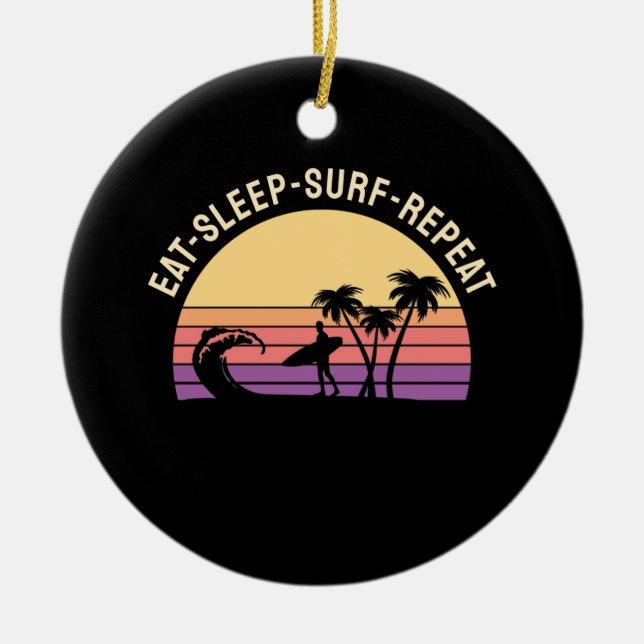 Retro Surfing Ceramic Ornament (Front)