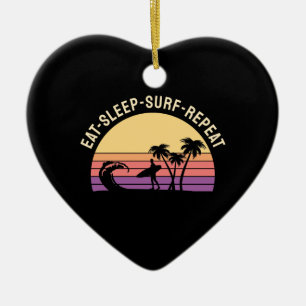 Retro Surfing Ceramic Ornament