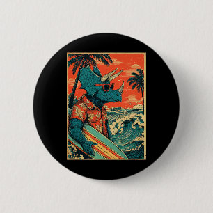 Retro Surfing Dinosaur Hawaii Summer Triceratops S 2 Inch Round Button