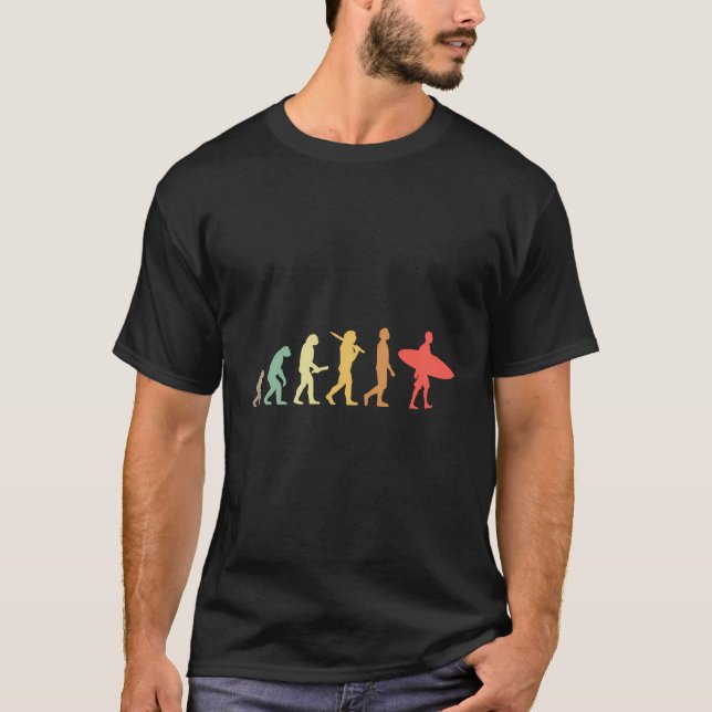 Retro Surfing Evolution Gift For Surfers T-Shirt (Front)